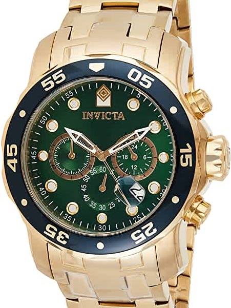 Invicta Gold And Black Chronograph Watch With Green Dial